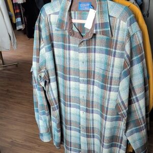 Pendleton Teal, Brown & Blue Plaid Long-Sleeve Button-Down Shirt